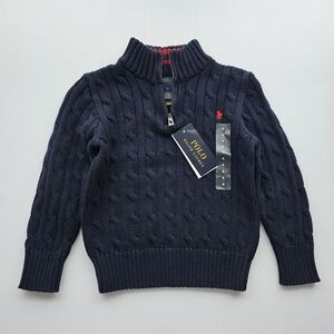 Polo by Ralph Lauren Dark Blue Cable Knit Half Zip-Up Sweater - Size 4 NWT $75